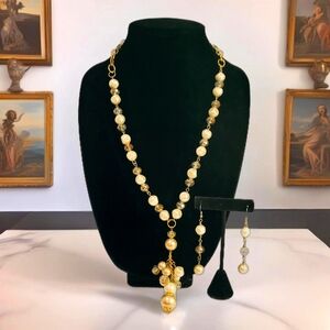**Luxe Unity: Soft Champagne Pearls with Slate Gray Crystals Jewelry Duo**